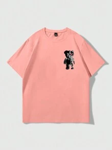 Manfinity EMRG Men's Slogan & Bear Graphic Print Round Neck Short Sleeve Casual T-Shirt - Pink - View 2