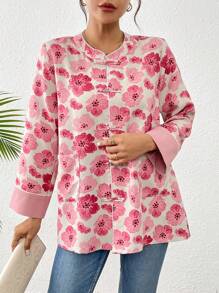 SHEIN Clasi 1pc Women Floral Print Long Sleeve Front Button Down Shirt With Pockets, Random Prints - Multicolor - View 6