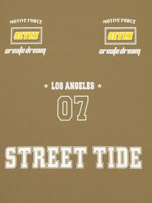 Manfinity EMRG Áo thun nam cổ tròn tay ngắn in chữ màu khối - xanh quân đội - Xem 8