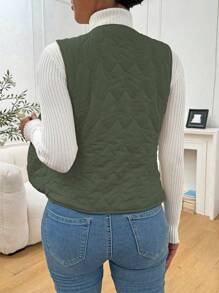 Chiquease Vrouwen Effen Voorkant Knoop Mouwloos Casual Gewatteerde Gewatteerde Jas Kleding Winter