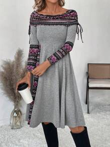 EMERY ROSE Vestido de longitud media casual de mujer con estampado geométrico de retazos, para otoño/invierno