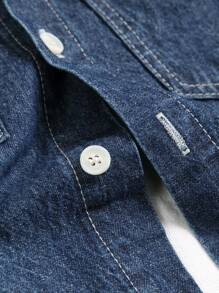 Manfinity Homme Men's Autumn Long Sleeve Single-Breasted Button Flap Pocket Casual Denim Shirt - Dark Wash - View 8