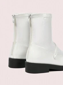 CUCCOO DOLLMOD Women's Fashionable Round Toe Thick Bottom Zipper Back Casual Ankle Boots For Christmas And New Year Holiday Vibe Fall And Winter - White - View 8