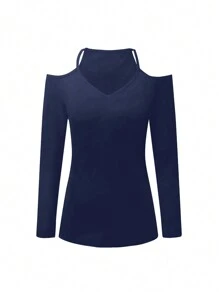 INAWLY Round Neck Short Sleeve T-Shirt With Hanging Neckline And Spaghetti Strap, Minimalist & Fashionable