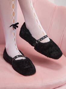 CUCCOO DOLLMOD New European Style Mink Wool Round Toe Flat Slip-On Monk Strap Women Loafers New Year Holiday Valentines