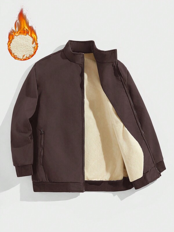 Manfinity Homme Plus Size Men's Jacket With Thermal Lined, Zip-Up