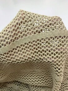 SHEIN Swim Khaki Hollow Out Neck Backless Knitted Beach Cover Up Dress Summer - Khaki - View 8