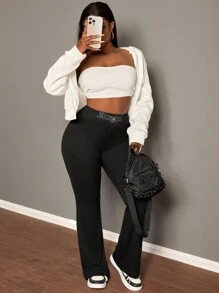 Slaydiva Women's Casual Y2K Butterfly Pattern With Rhinestone Decor Long Pants - Black - View 3