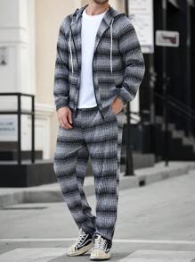 Manfinity Homme 2pcs Set With Double Zipper Hoodie Top And Pants - Multicolor - View 1