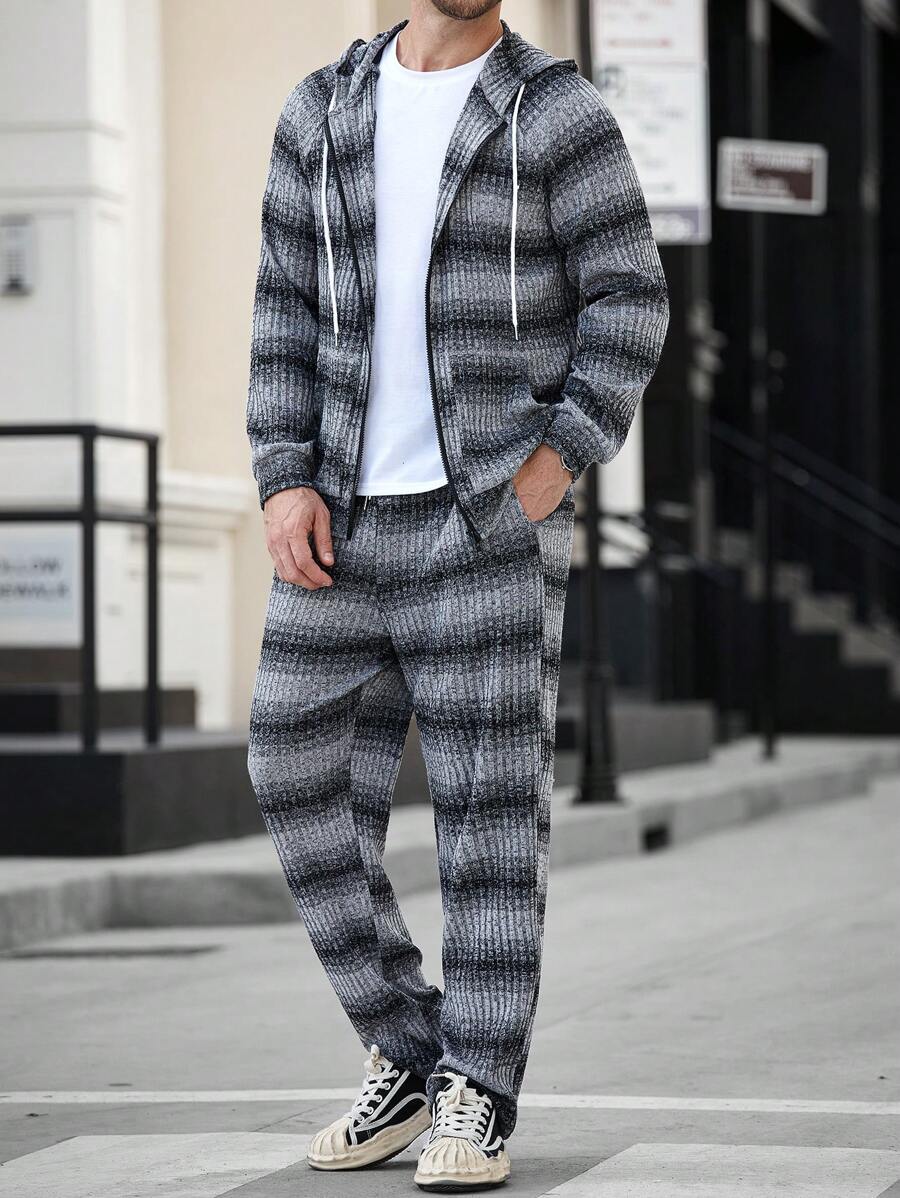 Manfinity Homme 2pcs Set With Double Zipper Hoodie Top And Pants - Multicolor - View 1