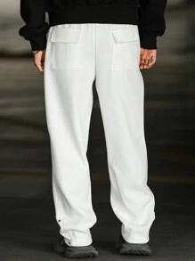 Claim Dot Men's Drawstring Waist Graphic Print Pocket Straight Loose Casual Sweatpants, Going Out Long Baggy Sweatpants, For Husband, Boyfriend Gifts - White - View 2