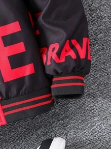 SHEIN Tween Boy Casual Outdoor Red Gradient Thermal Lined Jacket With Letter Prints, For Big Kids