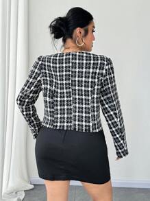 SHEIN Unity Jaqueta curta plus size xadrez com laço decorativo - Preto - Ver 5