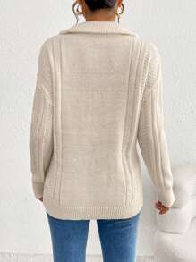 SHEIN Casual Loose-Shoulder Zip-Up Maternity Sweater, Simple Design For Autumn And Winter
