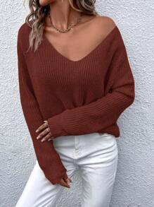 SHEIN LUNE Casual Solid Color Twist Open Back Sweater, Autumn/Winter