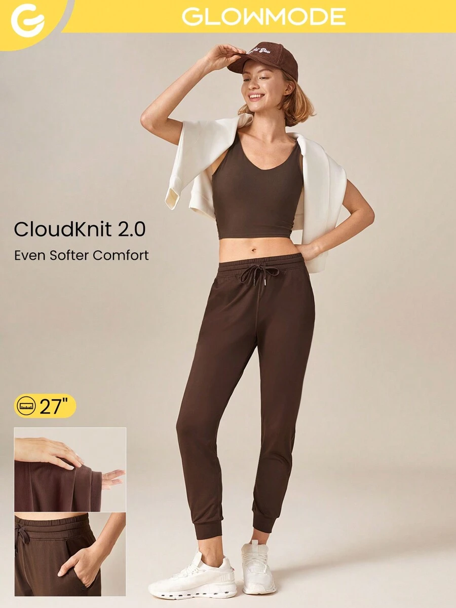 Joggers ajustados con cordón ajustable Cloudknit 2.0 con bolsillos laterales para uso diario casual - Marrón Chocolate - Ver 1