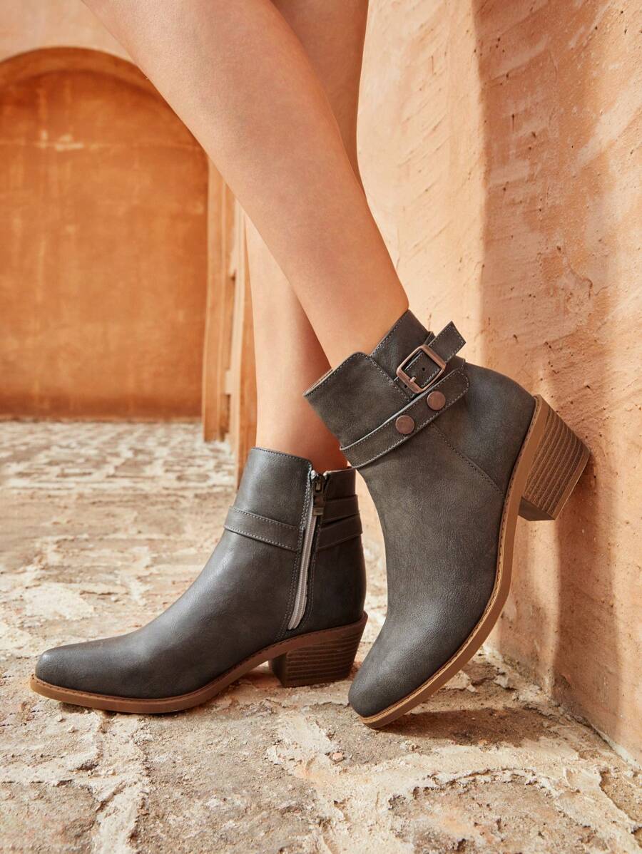 Styleloop Women's Fashion Ankle Boots, Solid Color High Heel Simple Short Boots, Suitable For Autumn/Winter Wear, BOHO, American Retro, Bohemian, Western Style, Music Festival, Party, Christmas, Halloween - Grey - View 1