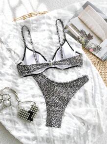 Women Bikini Set With Random Print & Steel Support, Beach Outfit Summer - Multicolor - View 8