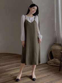 DAZY Women's Solid Color Sleeveless Midi Dress, Spring/Summer - Khaki - View 4