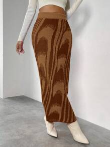 Chiquease Women High Waist Fitted Printed Sweater Skirt, Elegant Design - Multicolor - View 6