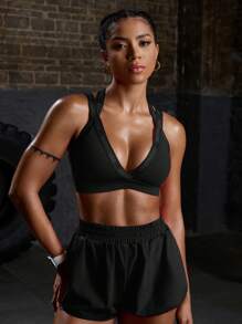 Powerista Women Letter Jacquard Open Back Everyday Fitness Sports Bra