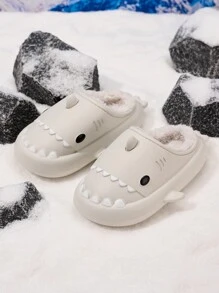 1pair Children's Indoor Slippers, Outdoor Shark Design Cute Shoes For Little Girls, Warm Lining For Autumn/Winter