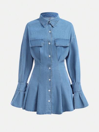 SHEIN Teen Girls blå jeansskjorta klänning