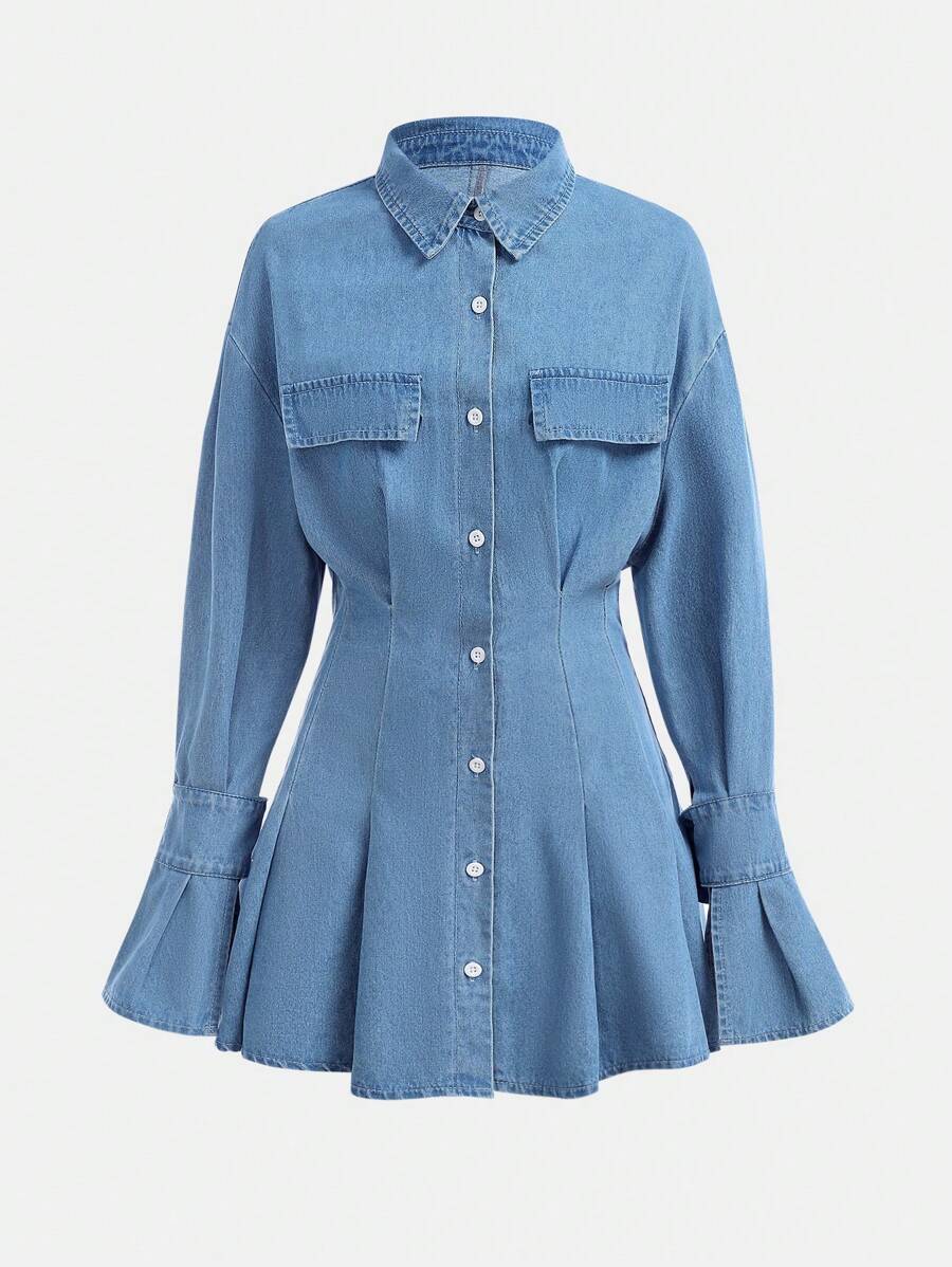 SHEIN Teen Girls blå jeansskjorta klänning