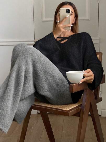 DAZY 柔软蓬松针织休闲家居服套装秋季、冬季睡衣、舒适服装