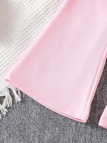 2pcs/Set Young Girl Casual Minimalist Pink Bow Decor Cute Style Outfit