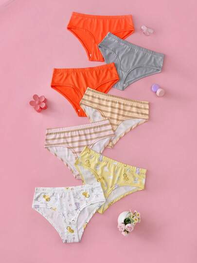 7件套牛奶丝猫咪海星图案中大童内裤套装