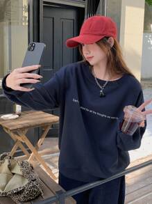 DAZY Women Oversized Off Shoulder Letter Print Sweatshirt