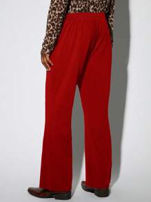 Manfinity RebelGame 1 件装 男士 Y2K 服装 派对休闲时尚高街复古风格基本款男士裤子喇叭裤秋装万圣节服装 - 紅色 - 查看 3