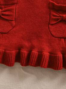 Baby Girl Casual Flower Embroidery Ruffle Hem Sweater Dress, Autumn/Winter