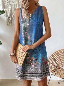 EMERY ROSE Vestido de verano sin mangas para mujer con estampado floral para vacaciones - Azul - Ver 3