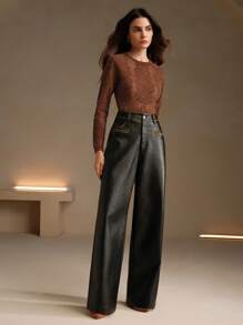 Anewsta Áo len nữ dáng ôm, cổ tròn, chất liệu pha len merino, họa tiết jacquard thanh lịch, thích hợp mặc mùa thu đông. - màu nâu - Xem 6