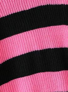 Tween Girl Y2K Colorblock Striped Crew Neck Loose Knit Sweater, Autumn/Winter - Hot Pink - View 6