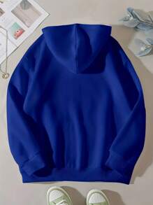 INAWLY Women's Letter & Butterfly Print Long Sleeve Zip Collar Hoodie Sweatshirt, Casual Style For Autumn/Winter - Royal Blue - View 2