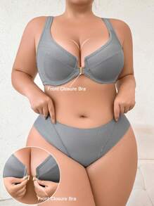 2pcs Grey Front Closure Underwire Bra Set - Grey - View 3