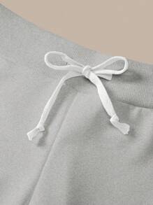 SHEIN BASICS Quần nỉ dệt kim lưng thấp dáng rộng màu trơn thường ngày cho nữ - Xám - Xem 8