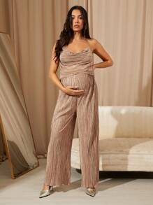 MaterniChic 2 件装孕妇女式吊带背带上衣和松紧腰裤休闲套装