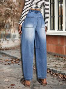 SHEIN LUNE Women's Simple Front Button Pockets Casual Jeans, For Everyday Wear - Blue - View 2