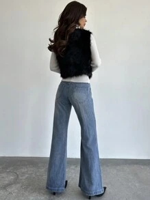 Firerie 新品秋冬简约优雅性感黑色蓬松无袖背心，时尚派对和日常穿着 - 黑色 - 查看 3