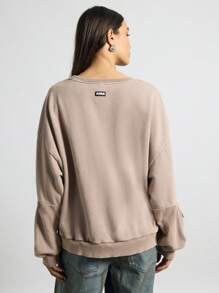 AiiRZ Oversized Cutout Sleeve Sweatshirt Essential Casual Urban Loungewear Pullover Fall Winter Loose Fit Athleisure Streetwear Comfort Athletic Wear - Brown - View 2