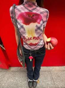 INAWLY Women's Stand Collar Short Sleeve Pattern Minimal Casual T-Shirt Graphic Tees Women Tops