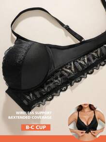 1 件女士前扣式蕾丝无钢圈内衣文胸 - 黑色 - 查看 7