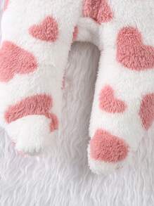 婴儿/女宝宝粉色爱心毛绒长袖连脚连体睡衣套装