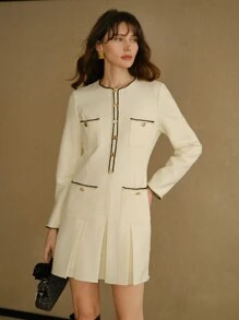 MOTF STUDIO VÁY NGẮN CÓ NÚT KIM LOẠI ĐỂ TRANG TRÍ - Màu be - Xem 6