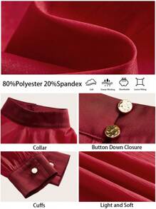 BizChic 圣诞红色透明长袖衬衫，女士办公室服装，春夏，圣诞派对，感恩节，新年，优雅， - 酒紅色 - 查看 3