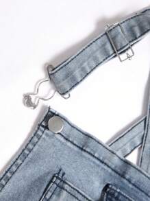 Manfinity Homme Men's Casual Washed Slim Fit Denim Bib Overalls